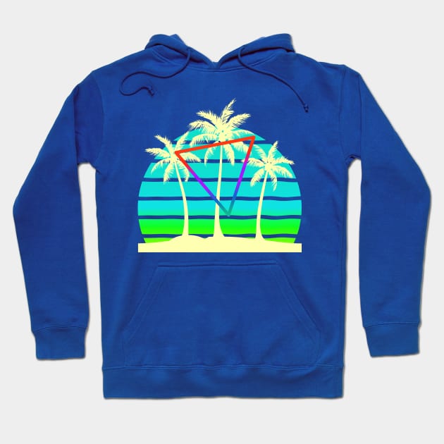 *0s Retro Beach Palm trees Sunset Hoodie by AlondraHanley